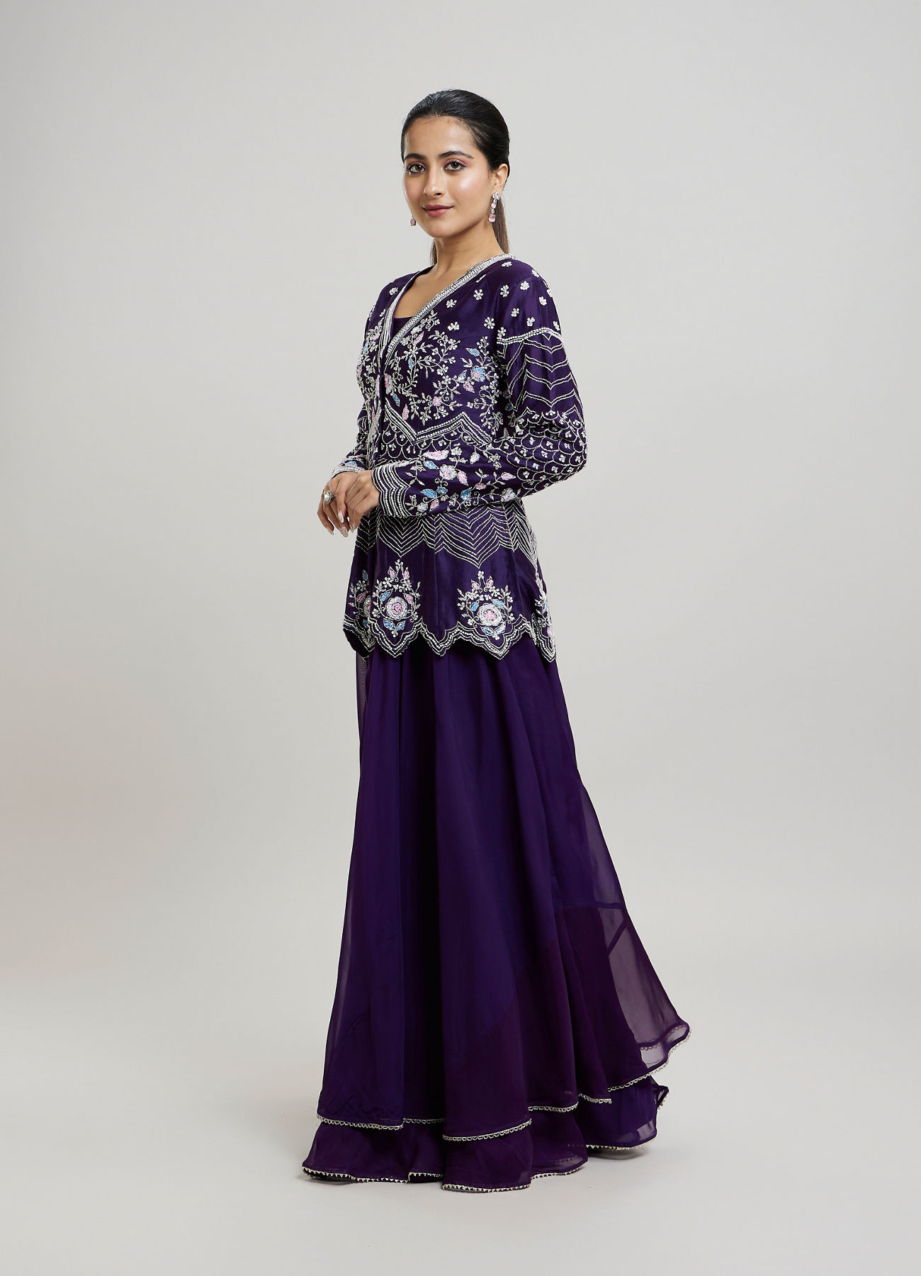 Twamev Women Elegant Purple Stitched Suit