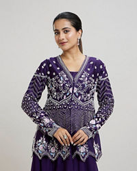 Twamev Women Elegant Purple Stitched Suit