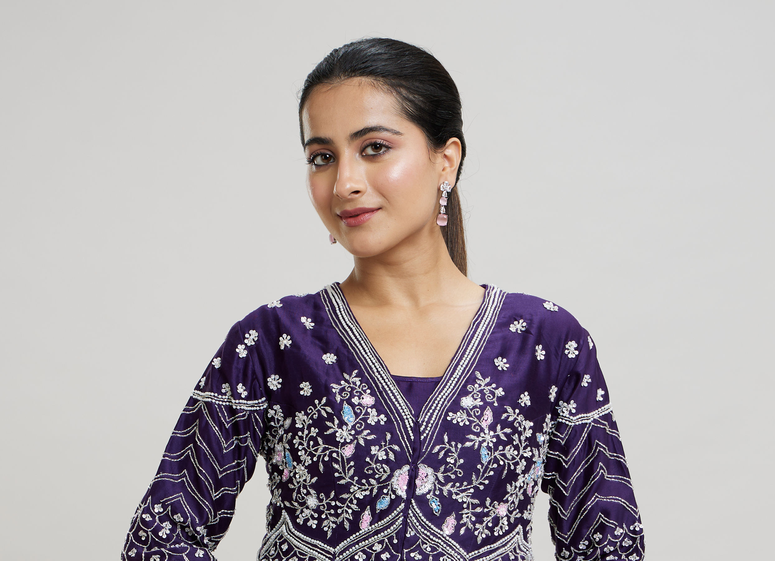 Twamev Women Elegant Purple Stitched Suit