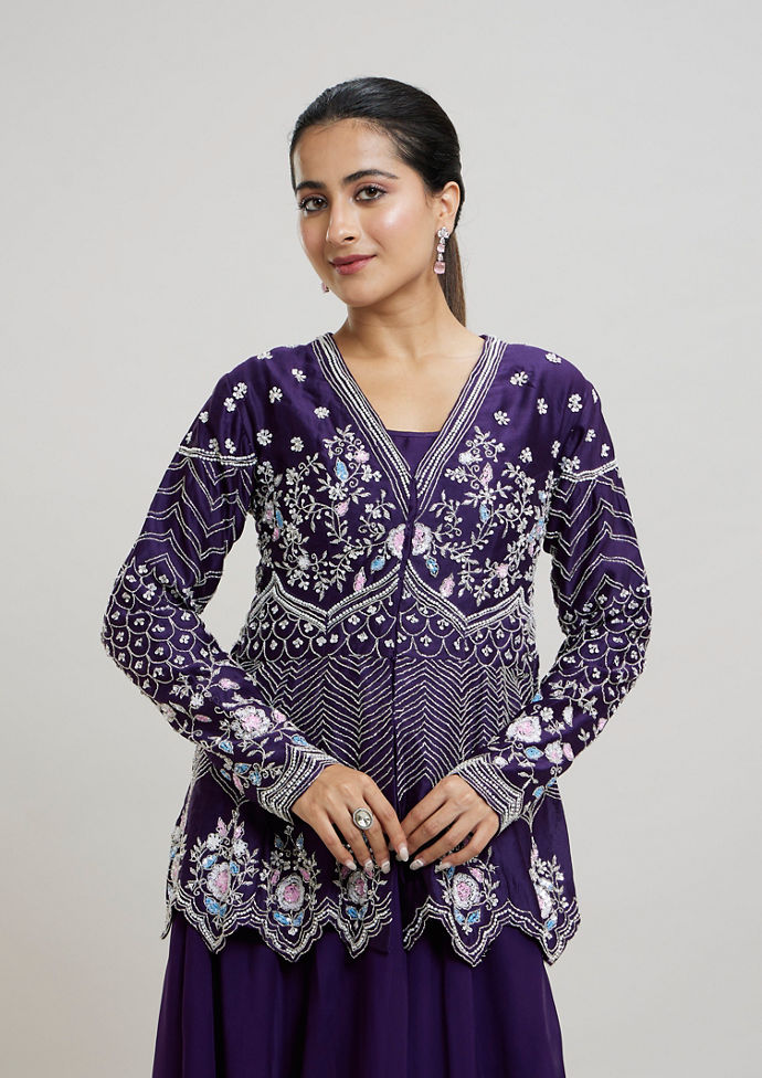 Twamev Women Elegant Purple Stitched Suit