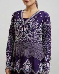 Twamev Women Elegant Purple Stitched Suit