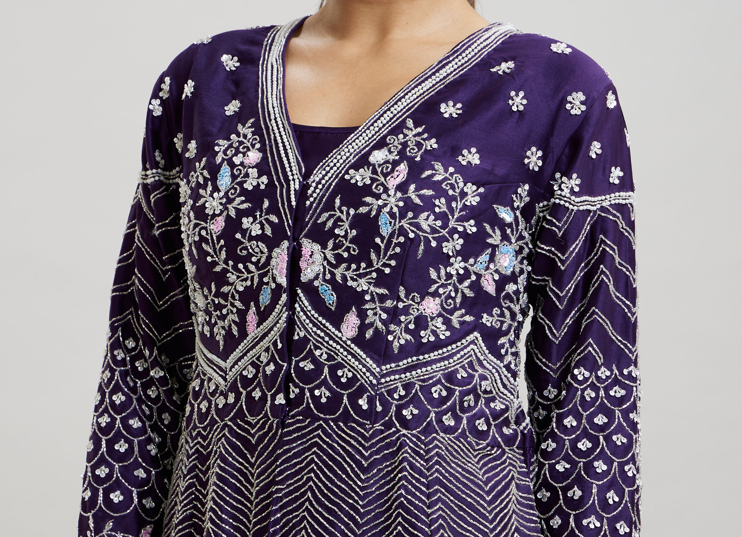 Twamev Women Elegant Purple Stitched Suit