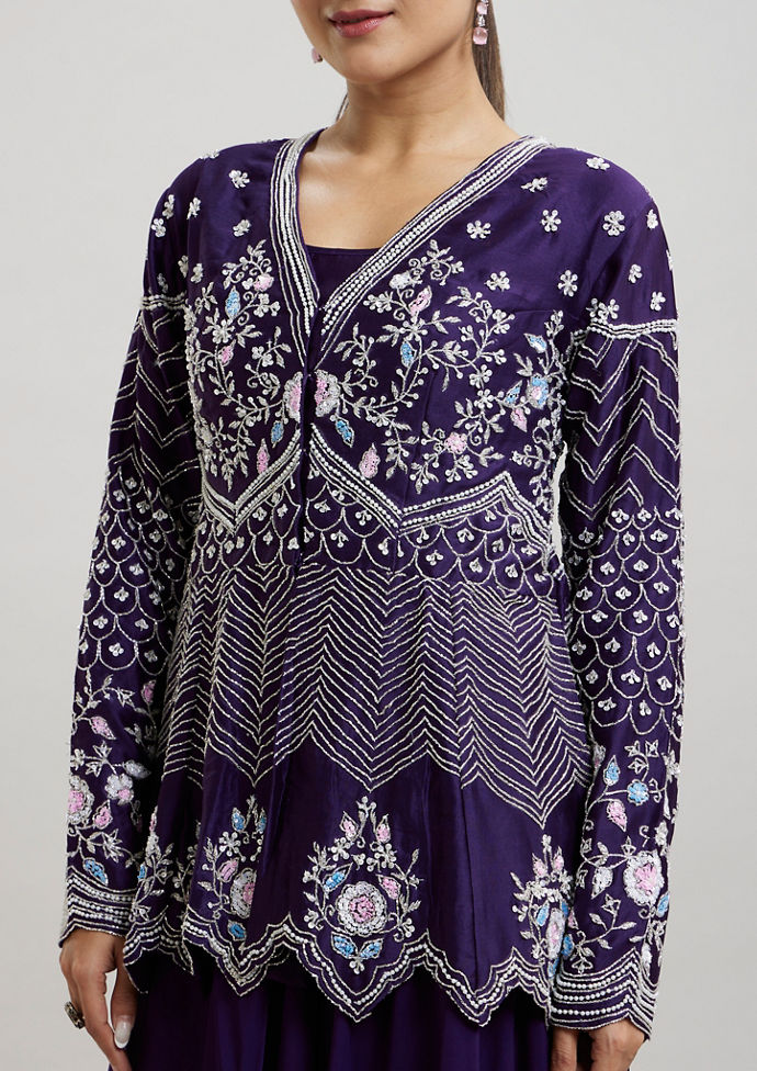 Twamev Women Elegant Purple Stitched Suit