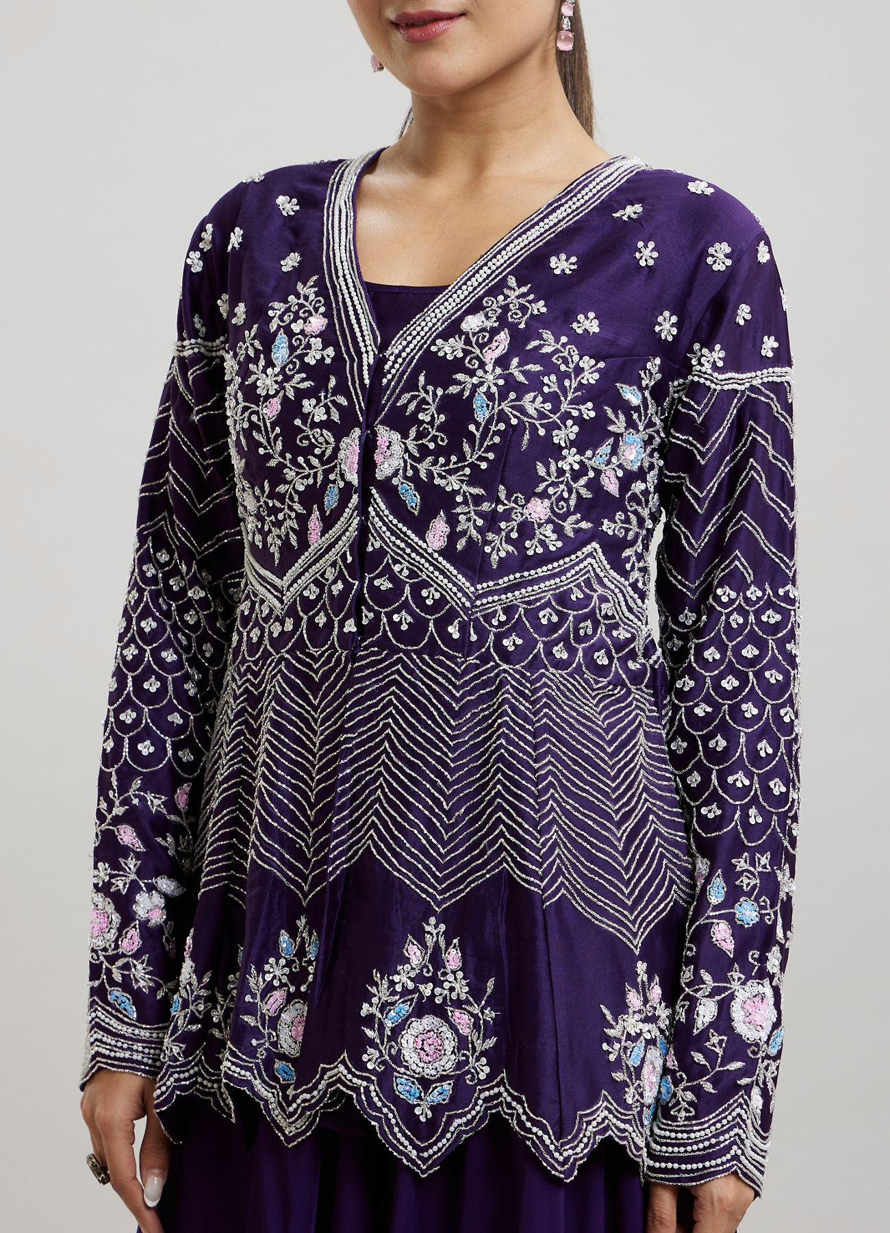 Twamev Women Elegant Purple Stitched Suit