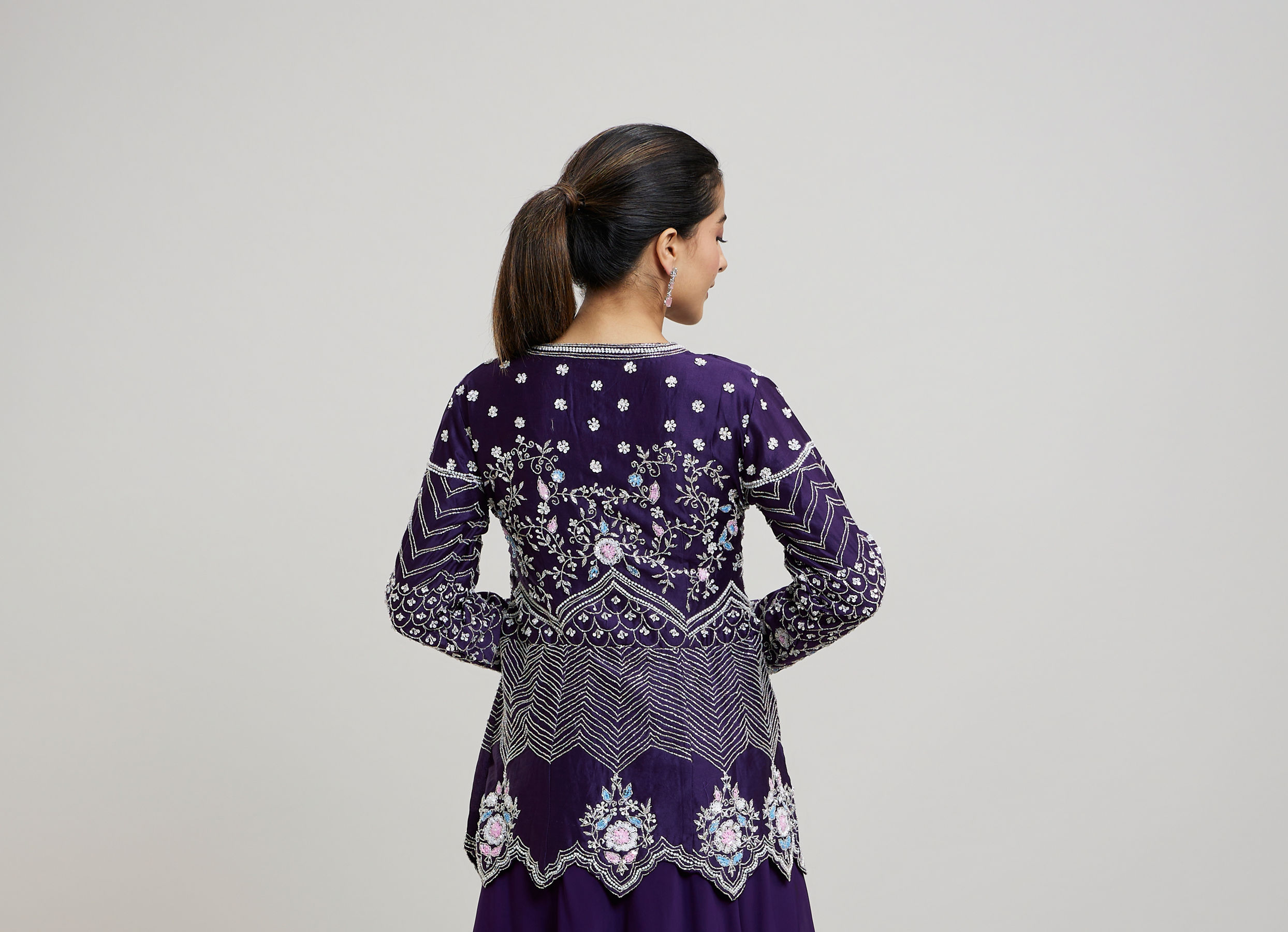 Twamev Women Elegant Purple Stitched Suit