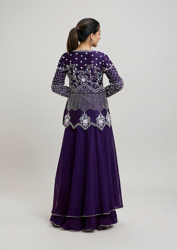 Twamev Women Elegant Purple Stitched Suit