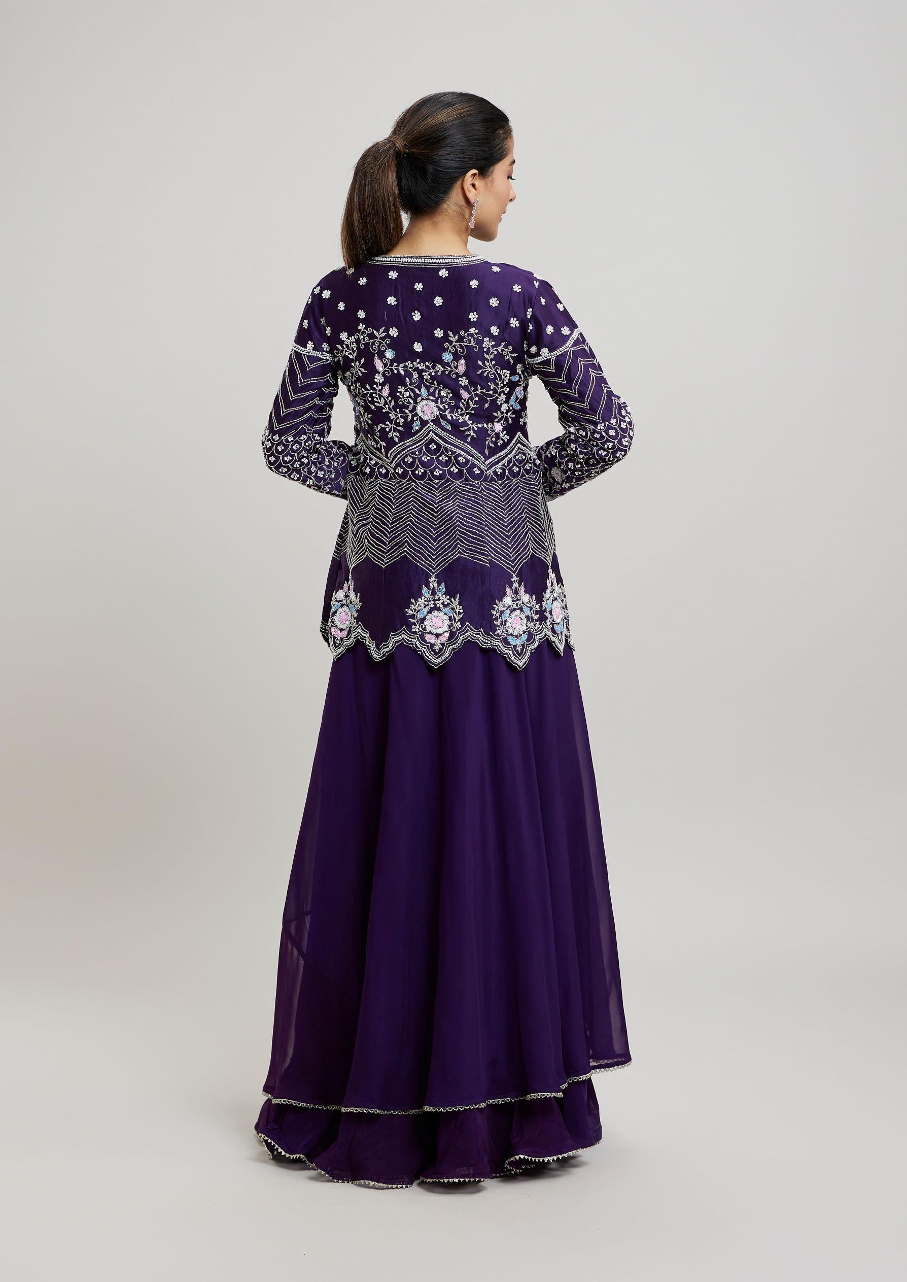 Twamev Women Elegant Purple Stitched Suit