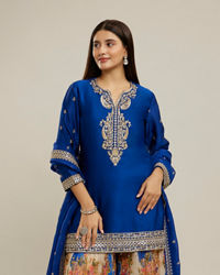 Twamev Women Royal Blue Silk Printed and Sequin Embroidered Sharara Suit