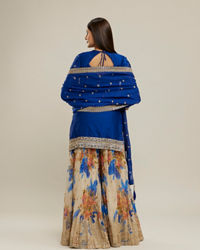 Twamev Women Royal Blue Silk Printed and Sequin Embroidered Sharara Suit