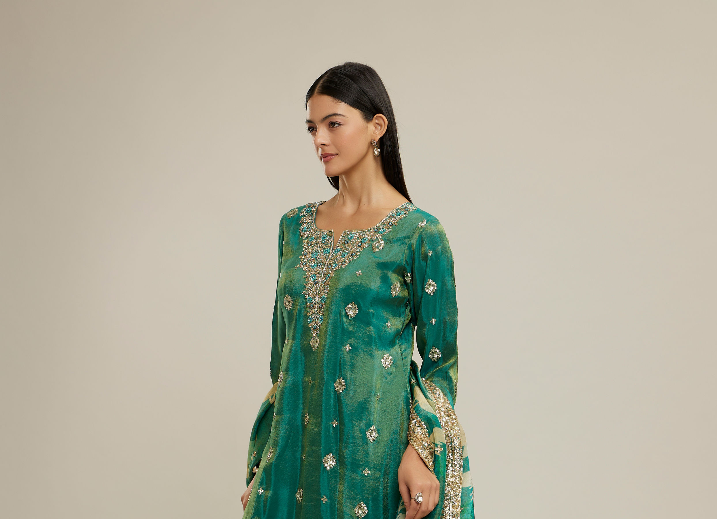 Twamev Women Emerald Elegance Stitched Suit
