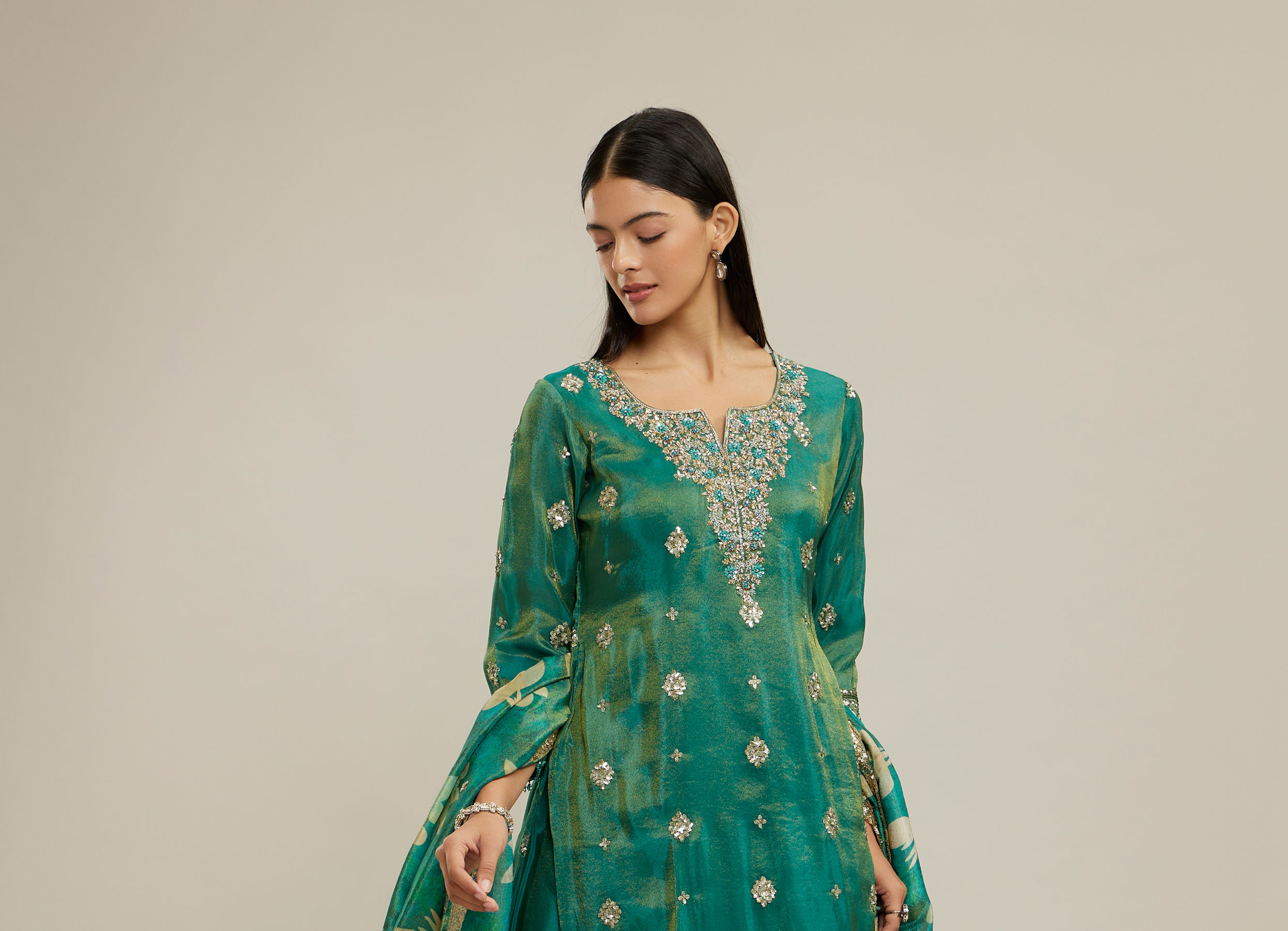 Twamev Women Emerald Elegance Stitched Suit