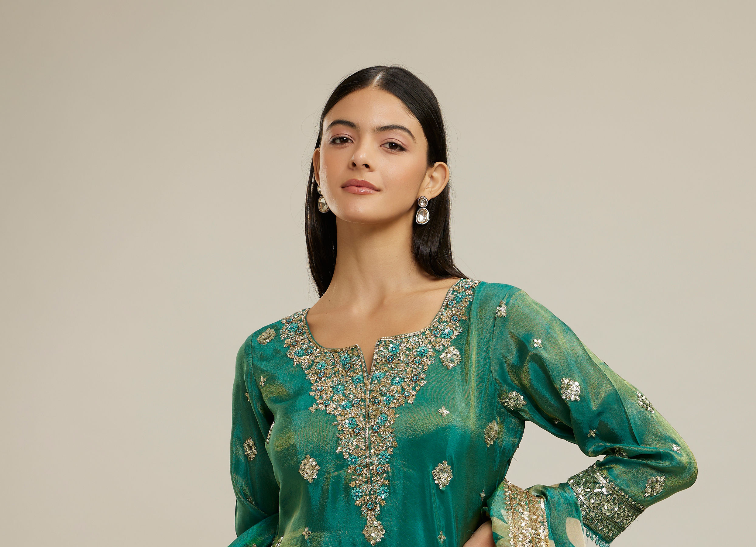 Twamev Women Emerald Elegance Stitched Suit