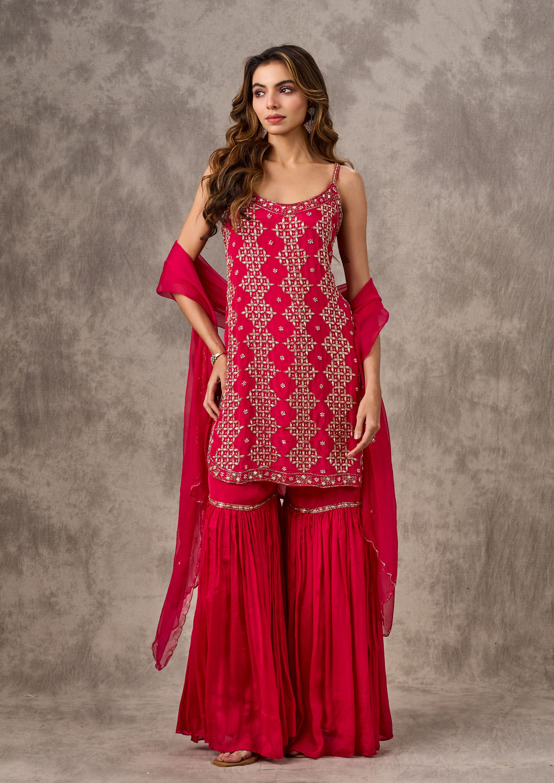 Twamev Women Pink Elegance Chinon Stitched Suit