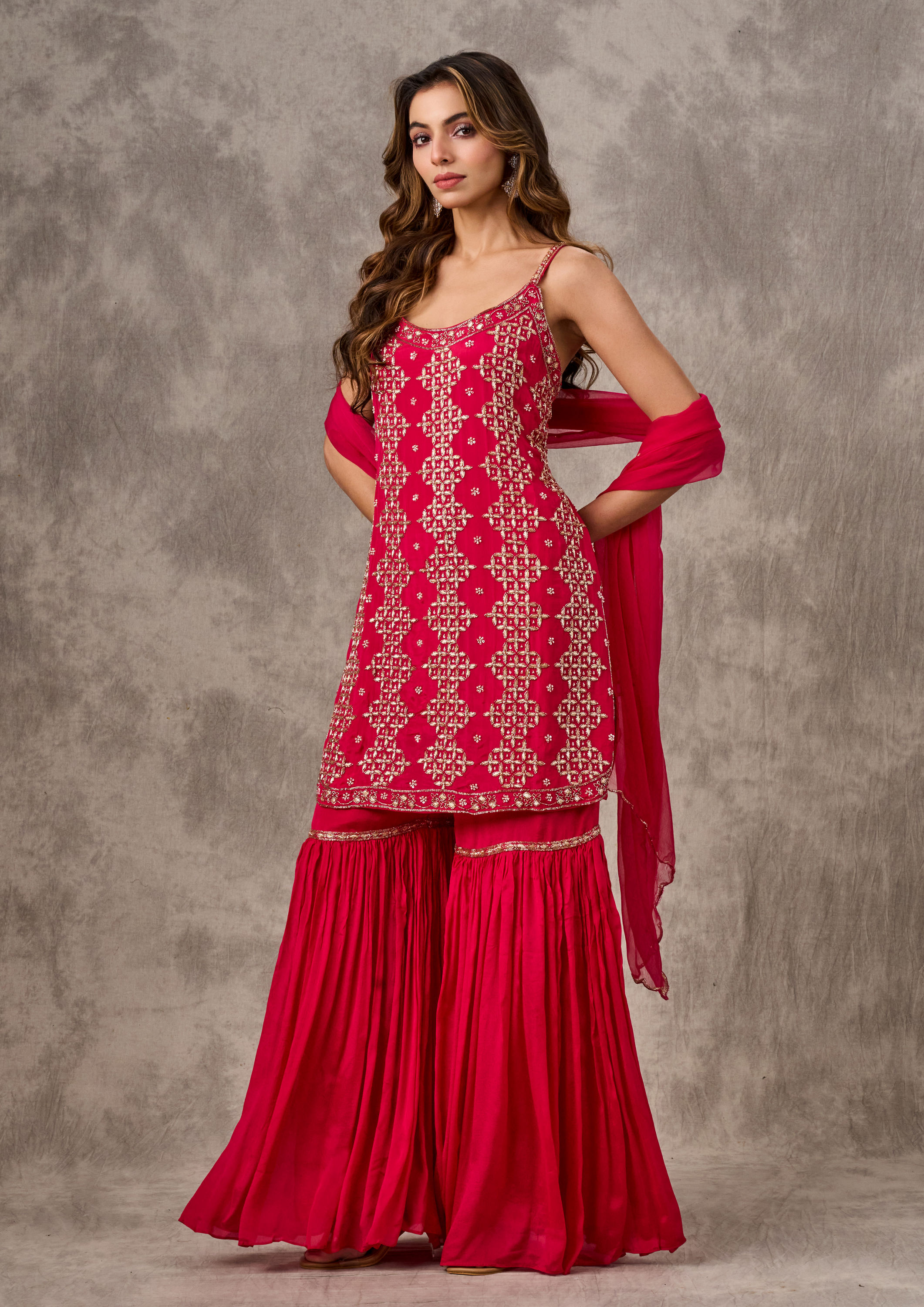 Twamev Women Pink Elegance Chinon Stitched Suit