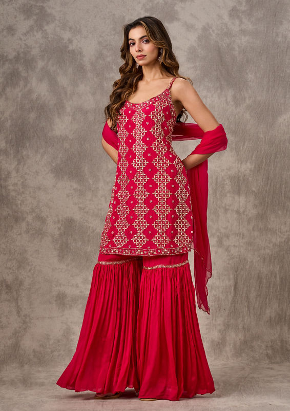 Twamev Women Pink Elegance Chinon Stitched Suit