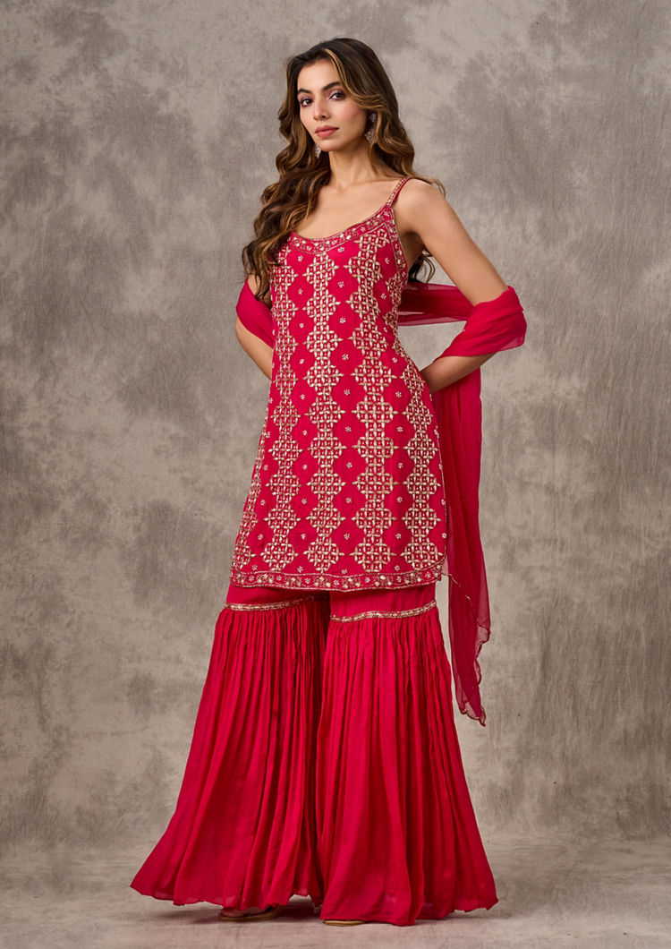 Twamev Women Pink Elegance Chinon Stitched Suit