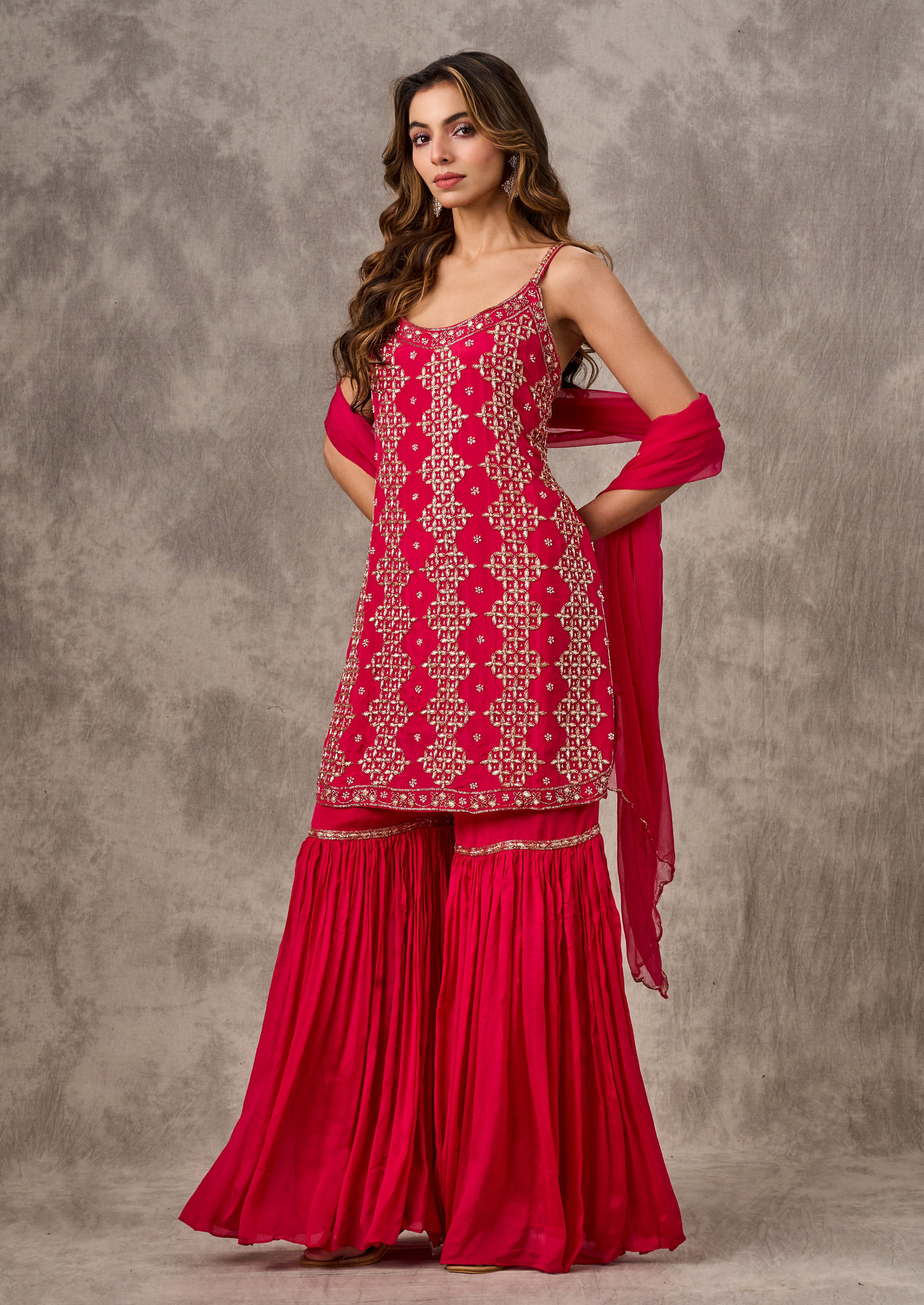 Twamev Women Pink Elegance Chinon Stitched Suit