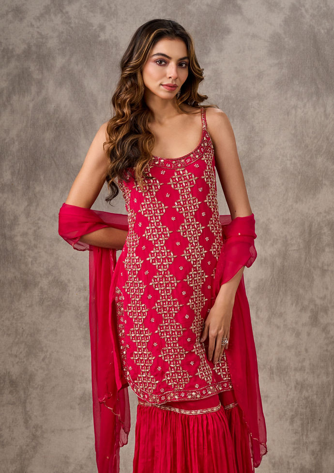 Twamev Women Pink Elegance Chinon Stitched Suit
