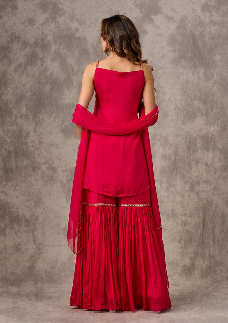 Twamev Women Pink Elegance Chinon Stitched Suit