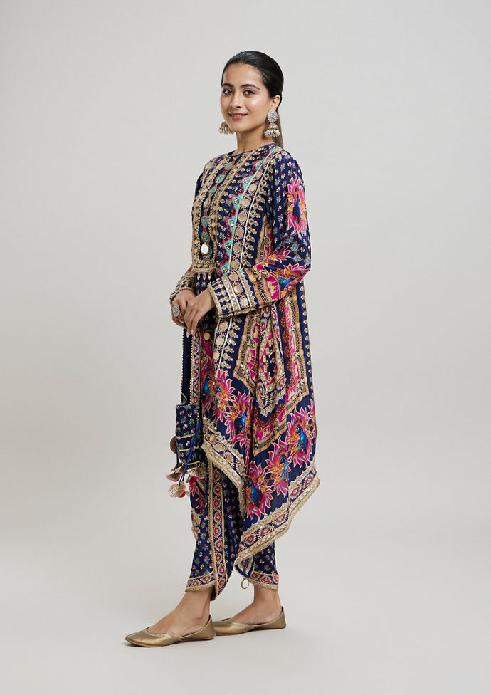 Twamev Women Indigo Blue Elegance Stitched Suit