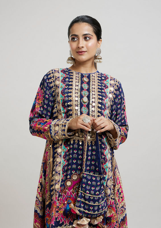 Twamev Women Indigo Blue Elegance Stitched Suit