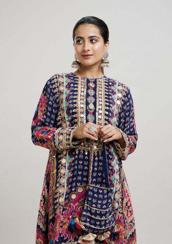 Twamev Women Indigo Blue Elegance Stitched Suit