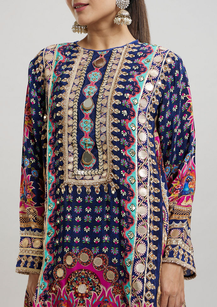 Twamev Women Indigo Blue Elegance Stitched Suit