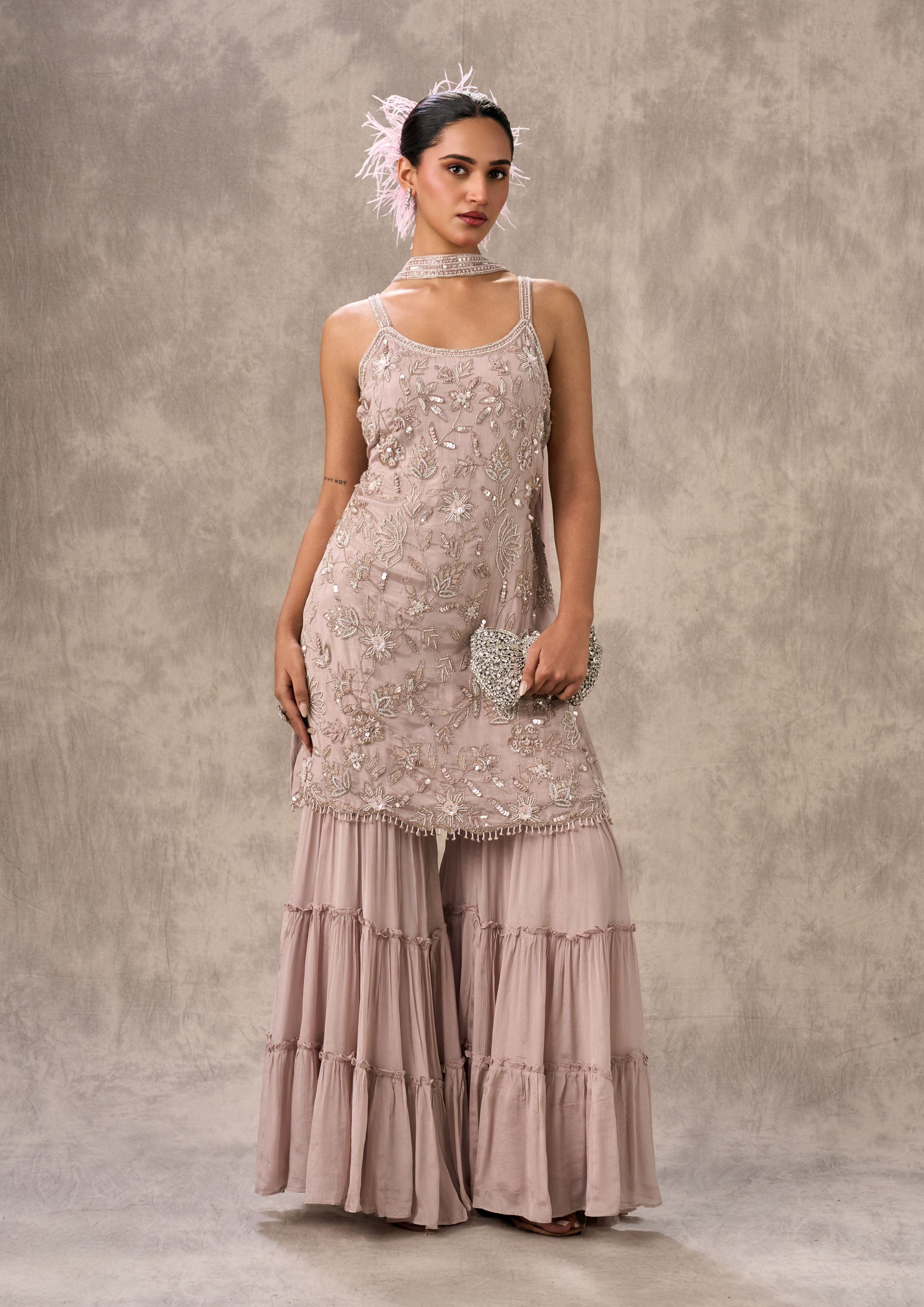 Twamev Women Lilac Dream Chinon Stitched Suit