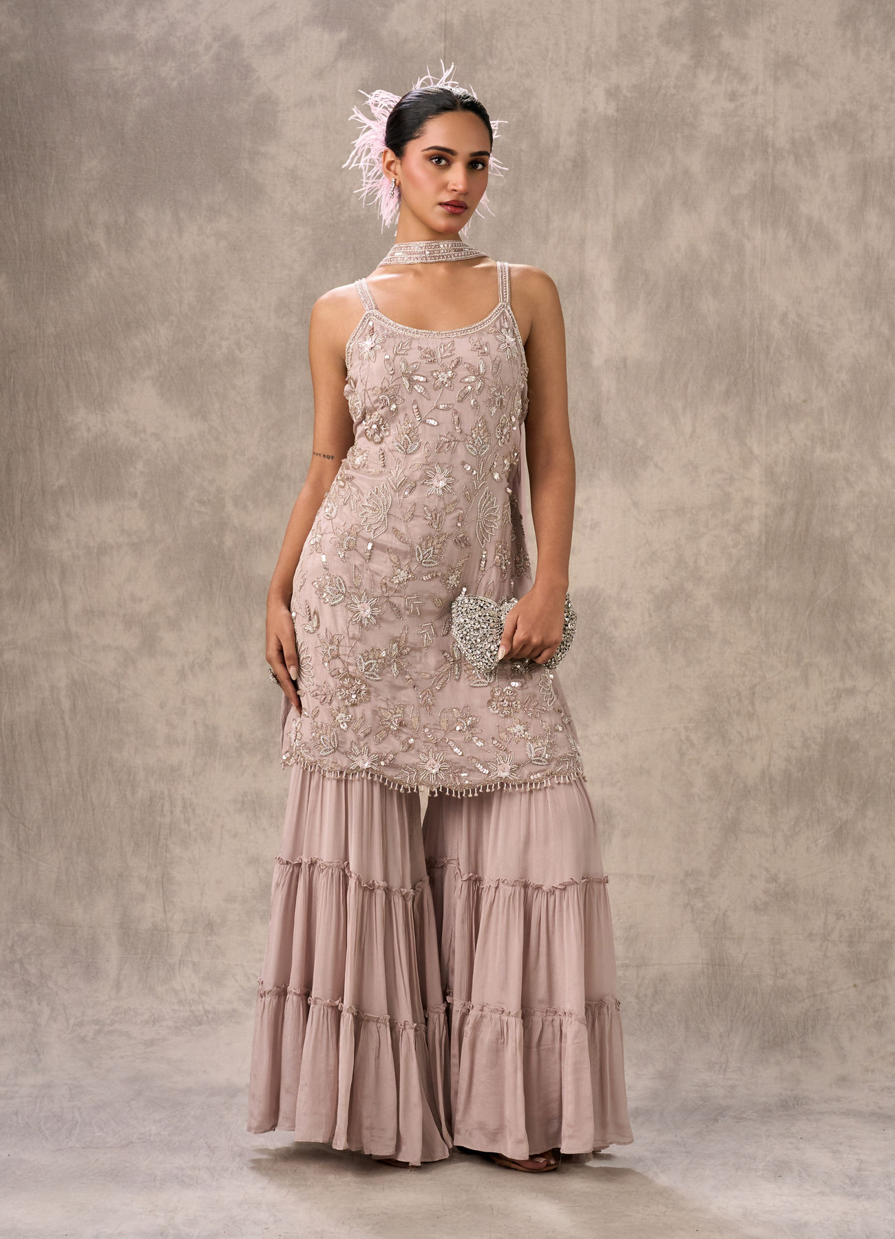 Twamev Women Lilac Dream Chinon Stitched Suit