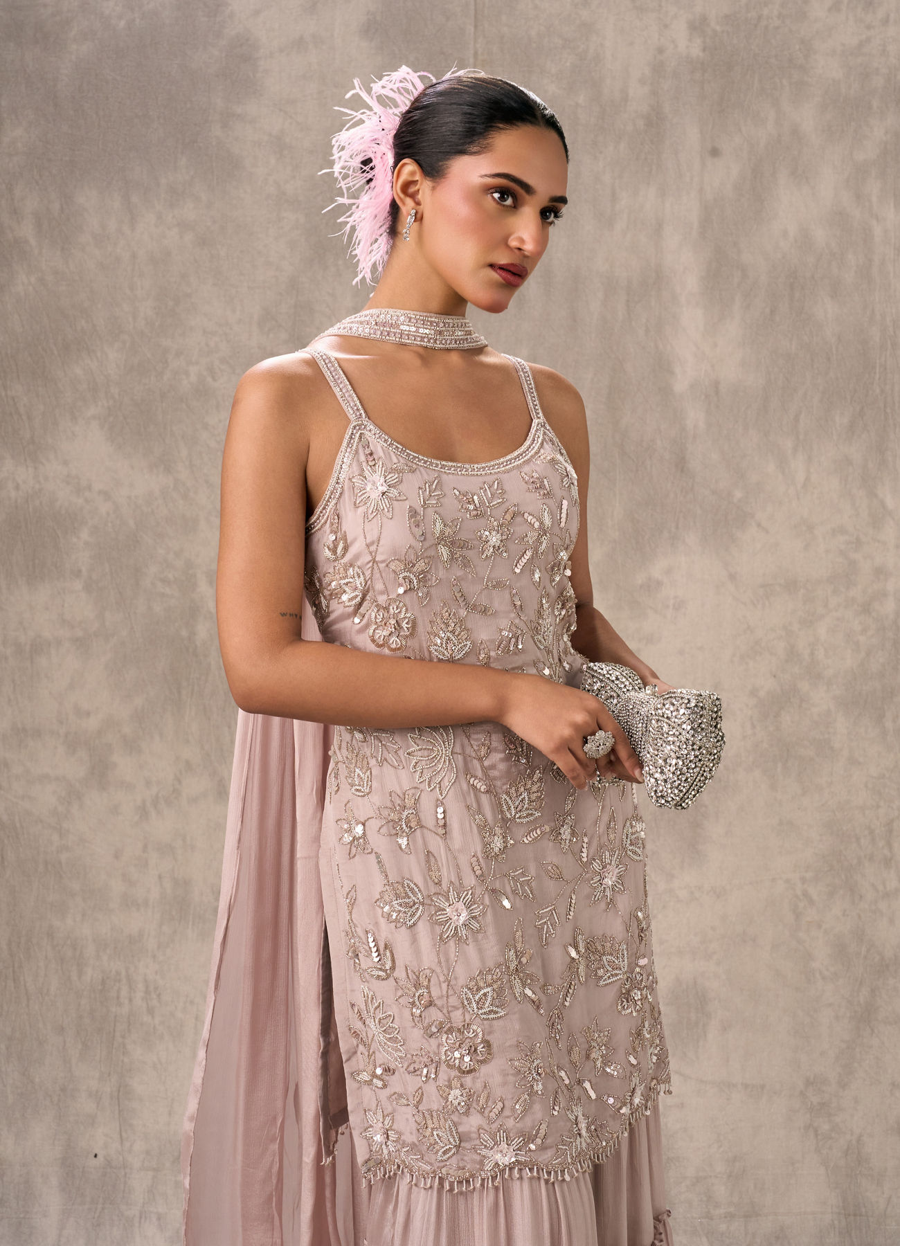 Twamev Women Lilac Dream Chinon Stitched Suit