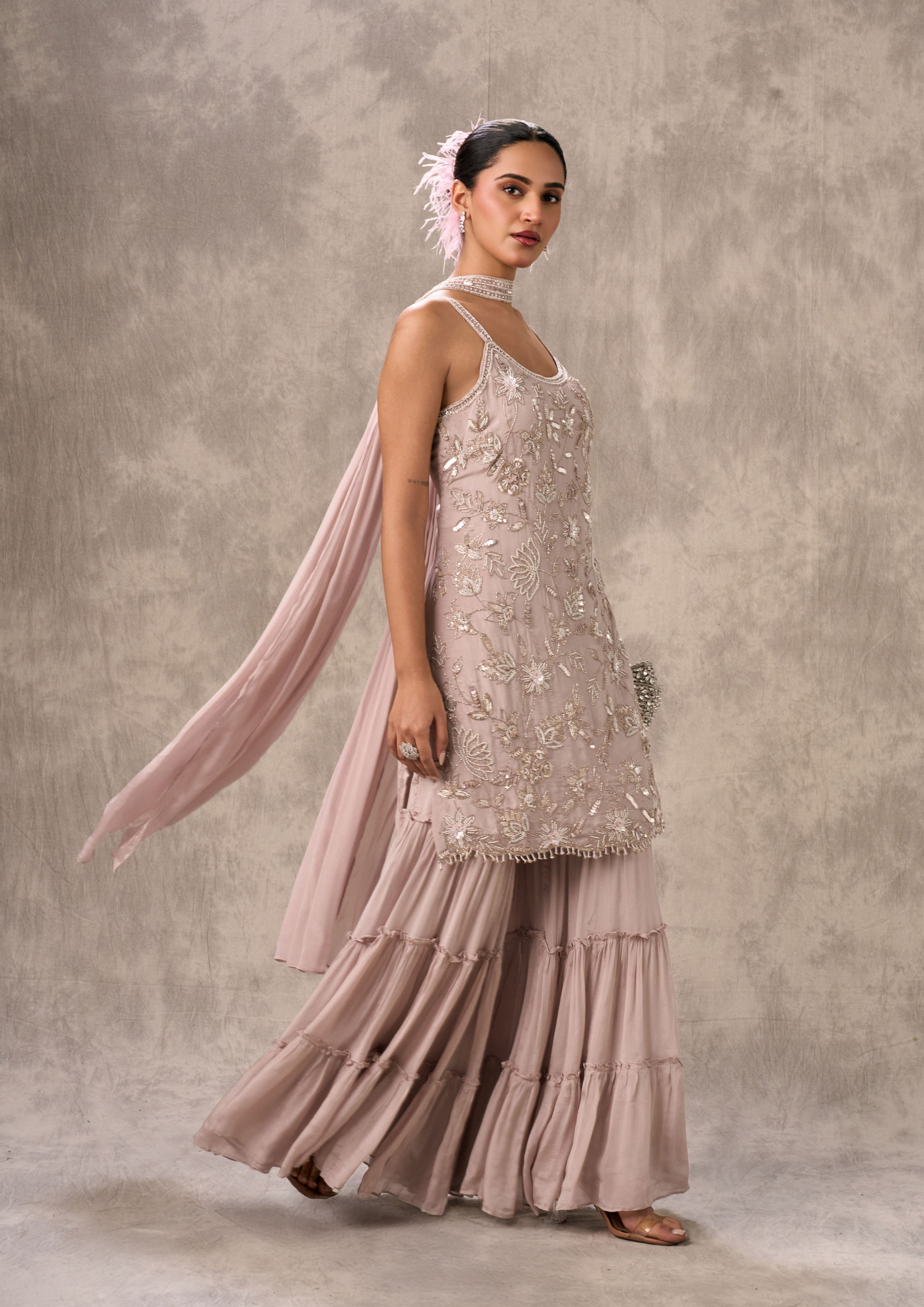 Twamev Women Lilac Dream Chinon Stitched Suit