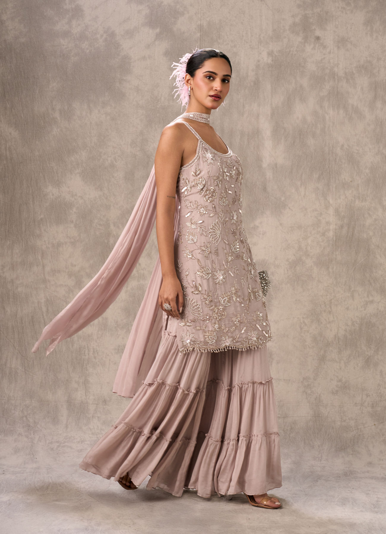 Twamev Women Lilac Dream Chinon Stitched Suit