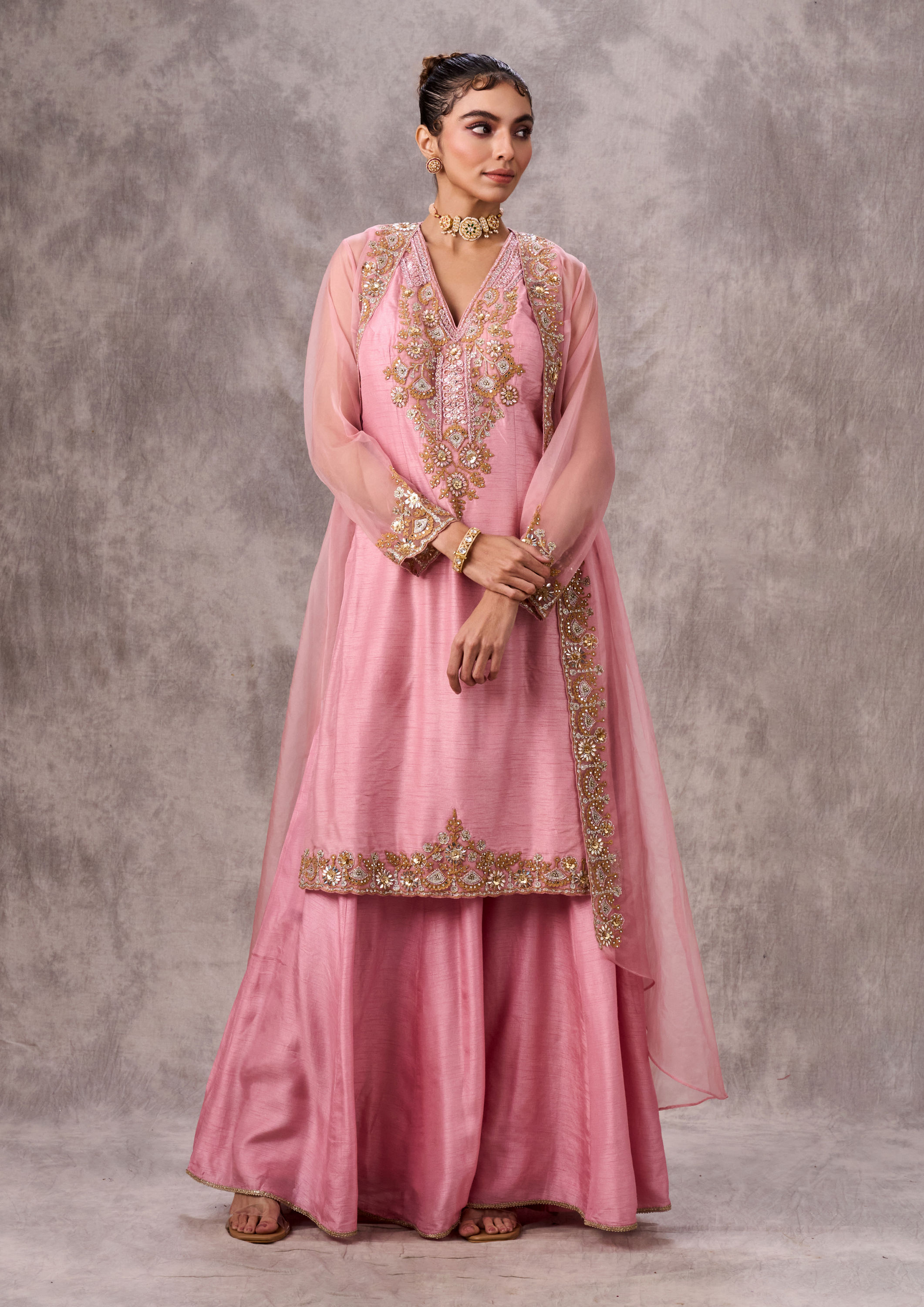Twamev Women Dusty Pink Artistry Stitched Suit