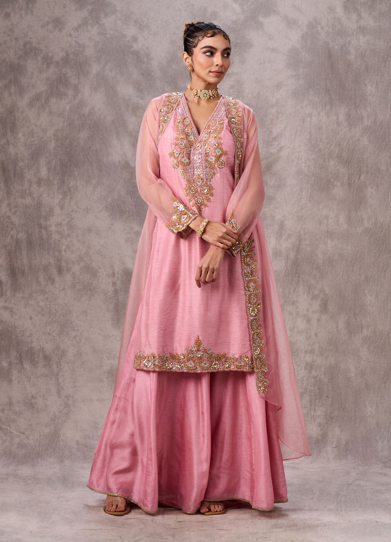 Twamev Women Dusty Pink Artistry Stitched Suit