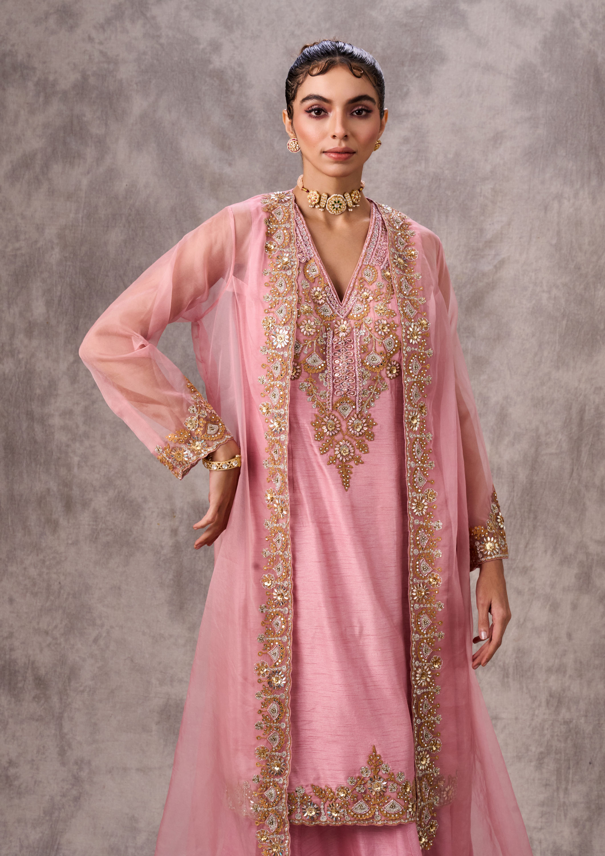 Twamev Women Dusty Pink Artistry Stitched Suit