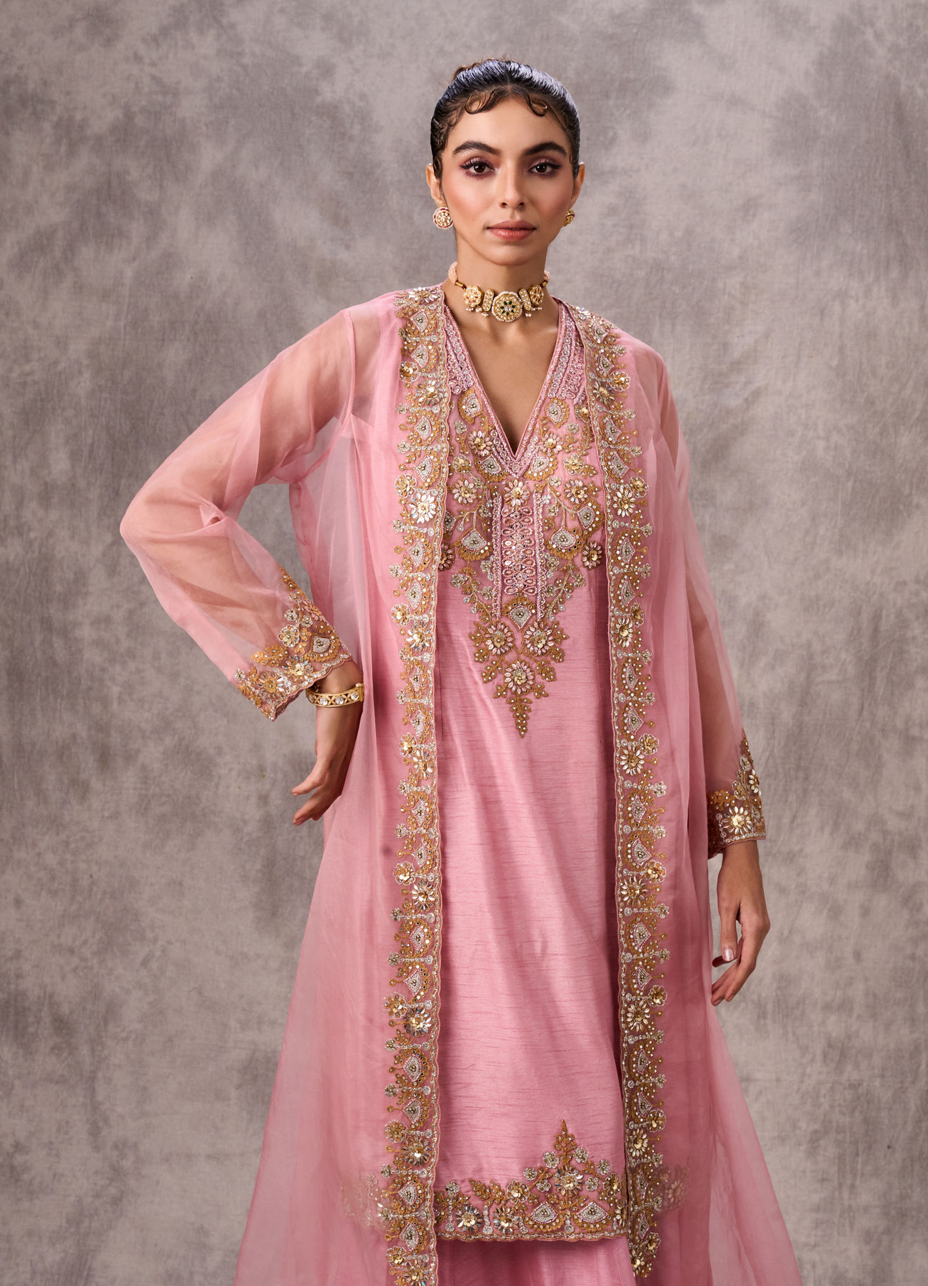 Twamev Women Dusty Pink Artistry Stitched Suit