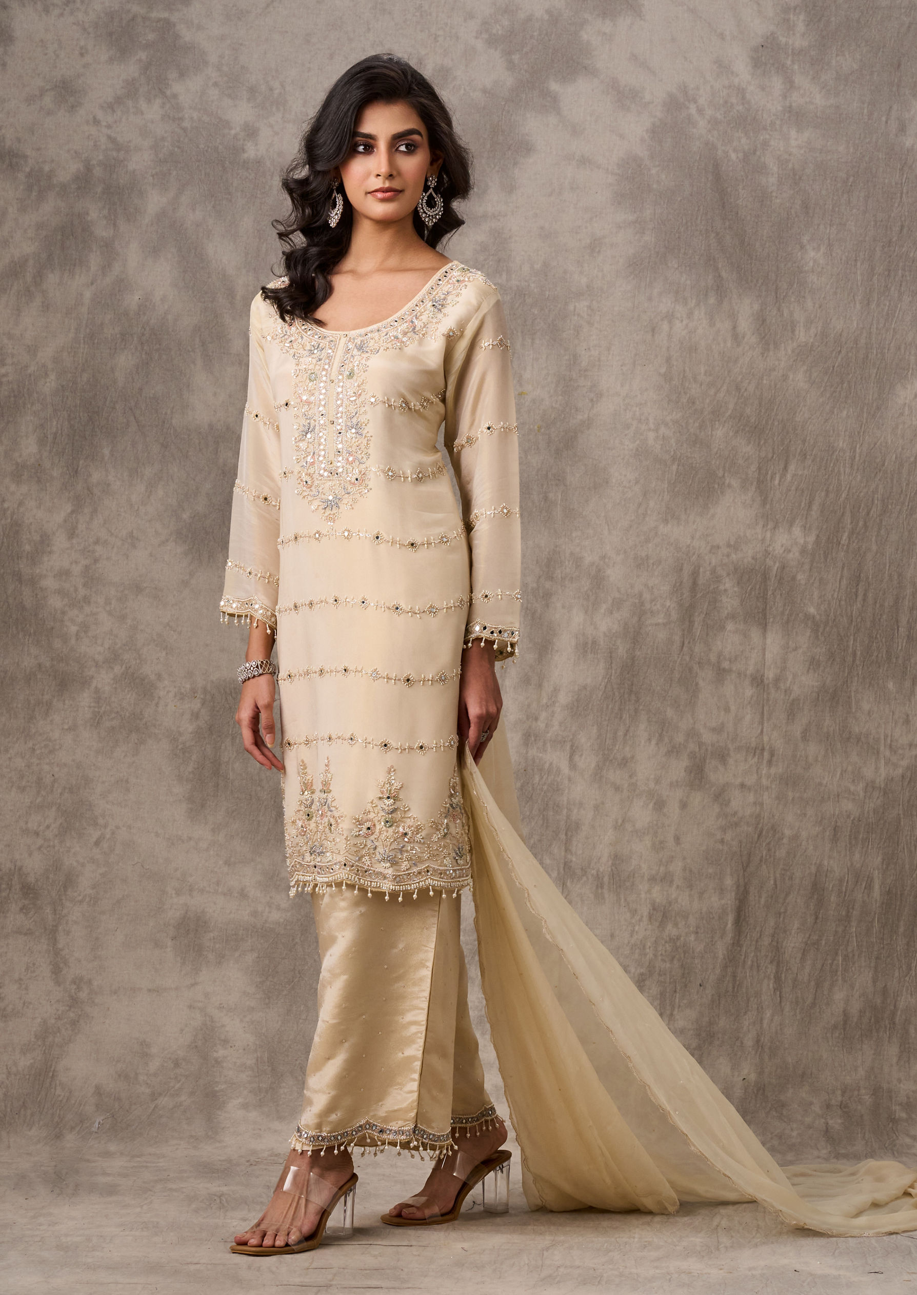 Twamev Women Regal Cream Elegance Stitched Suit
