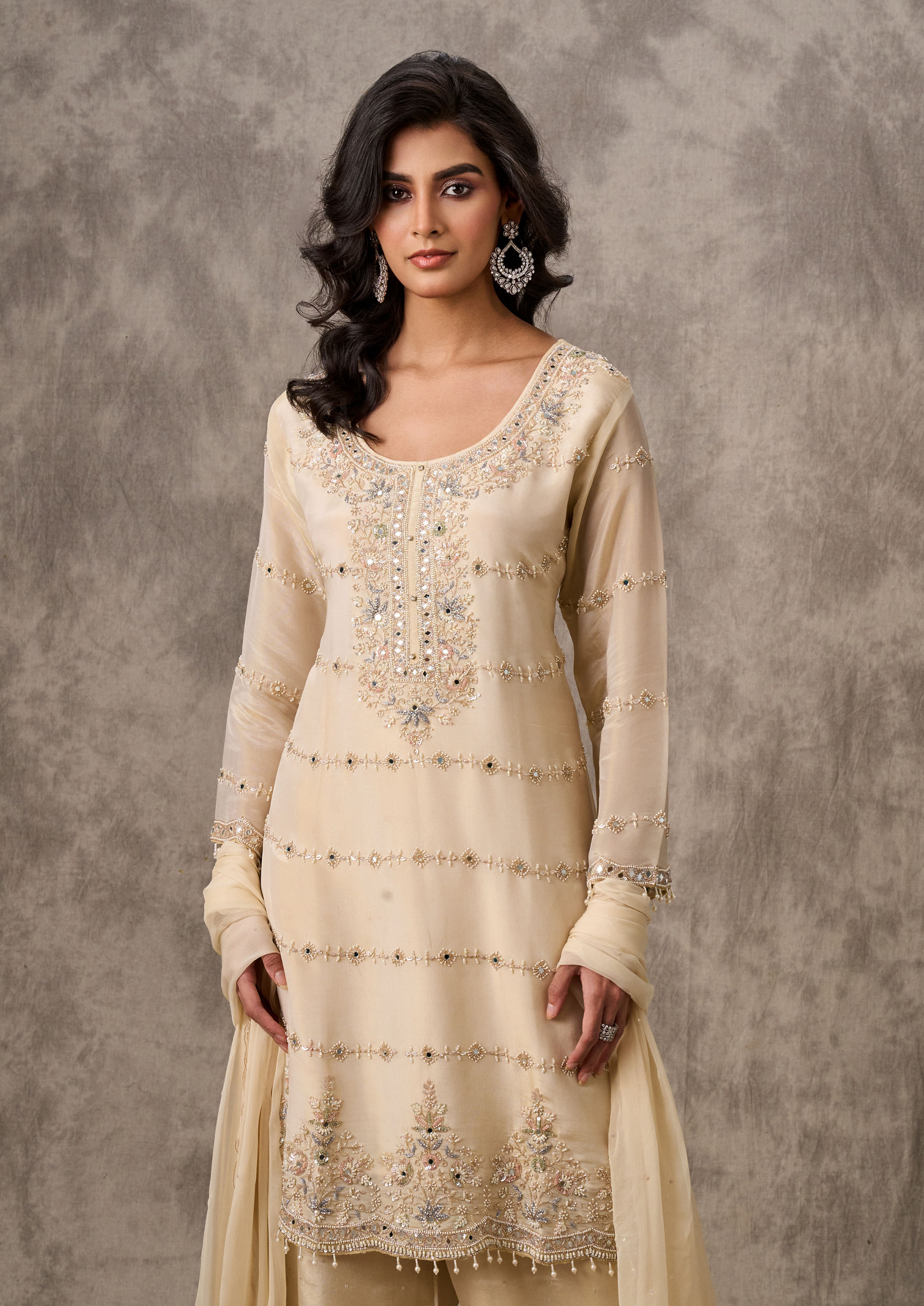 Twamev Women Regal Cream Elegance Stitched Suit