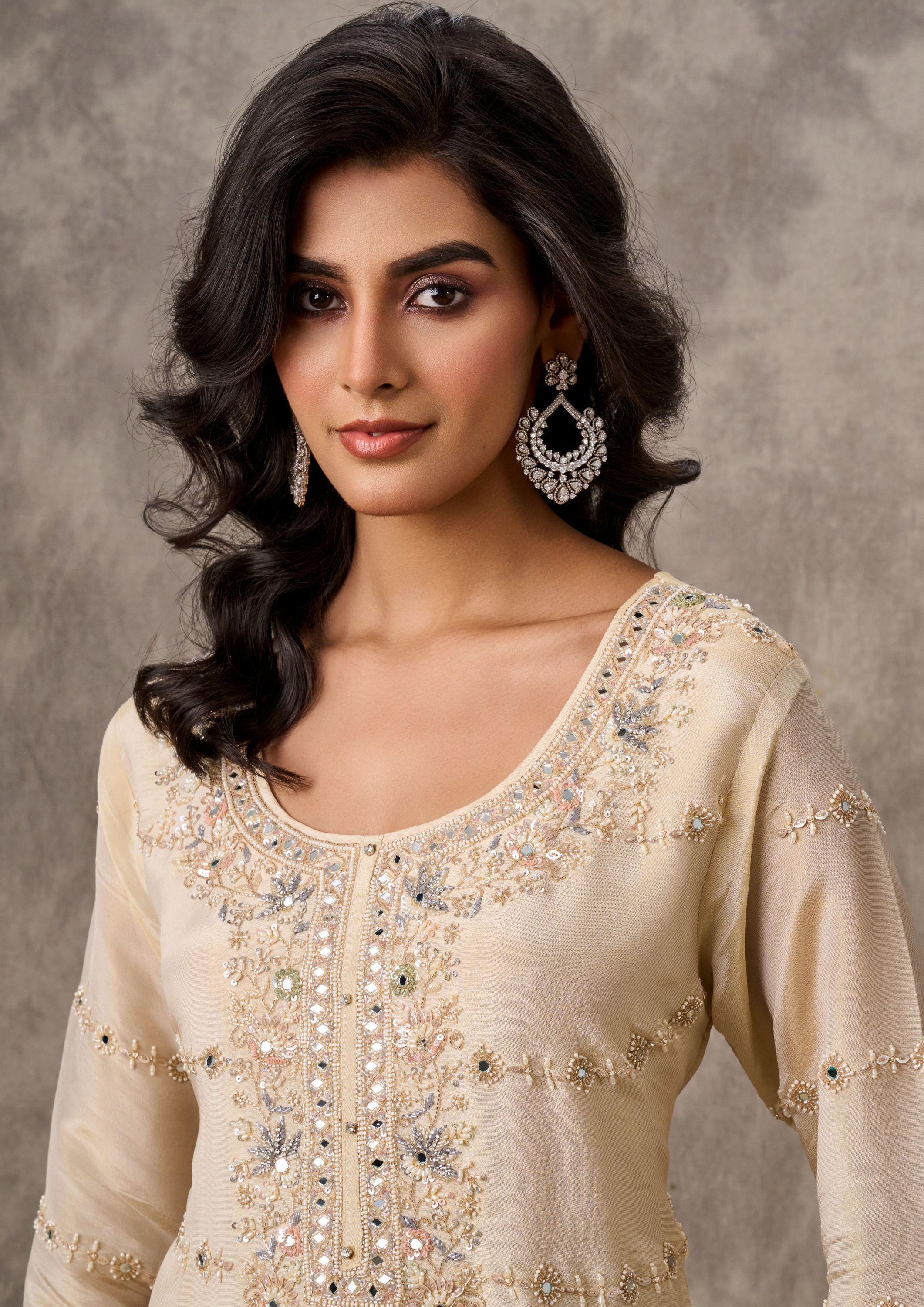 Twamev Women Regal Cream Elegance Stitched Suit