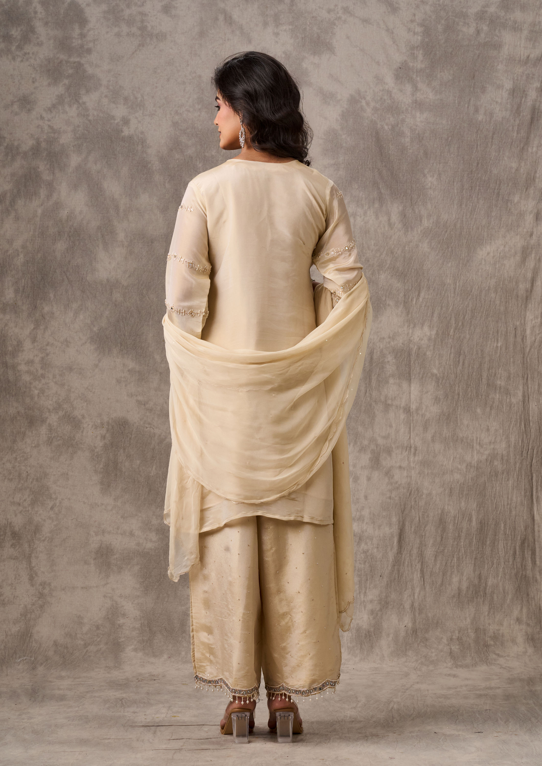 Twamev Women Regal Cream Elegance Stitched Suit