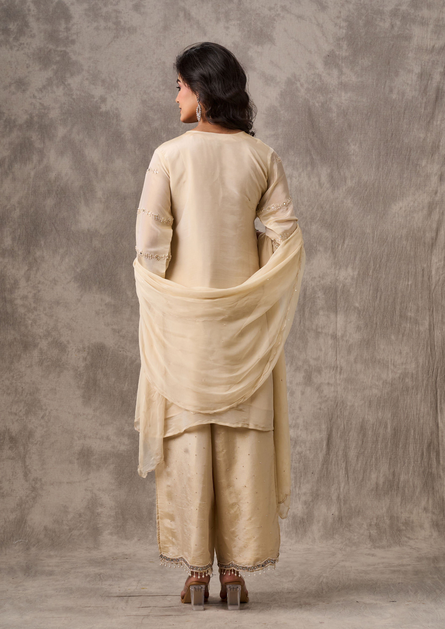 Twamev Women Regal Cream Elegance Stitched Suit