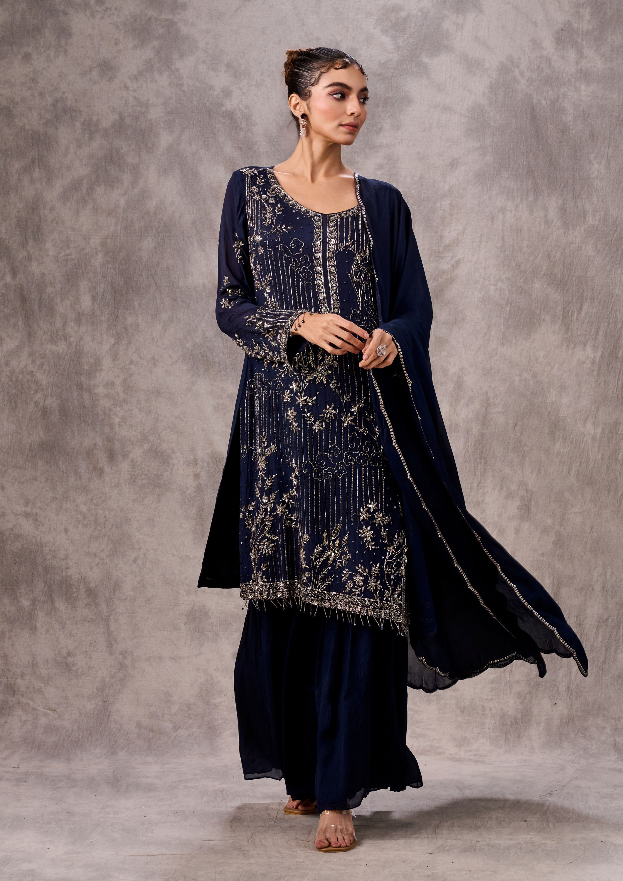 Twamev Women Indigo Blue Elegance Stitched Suit
