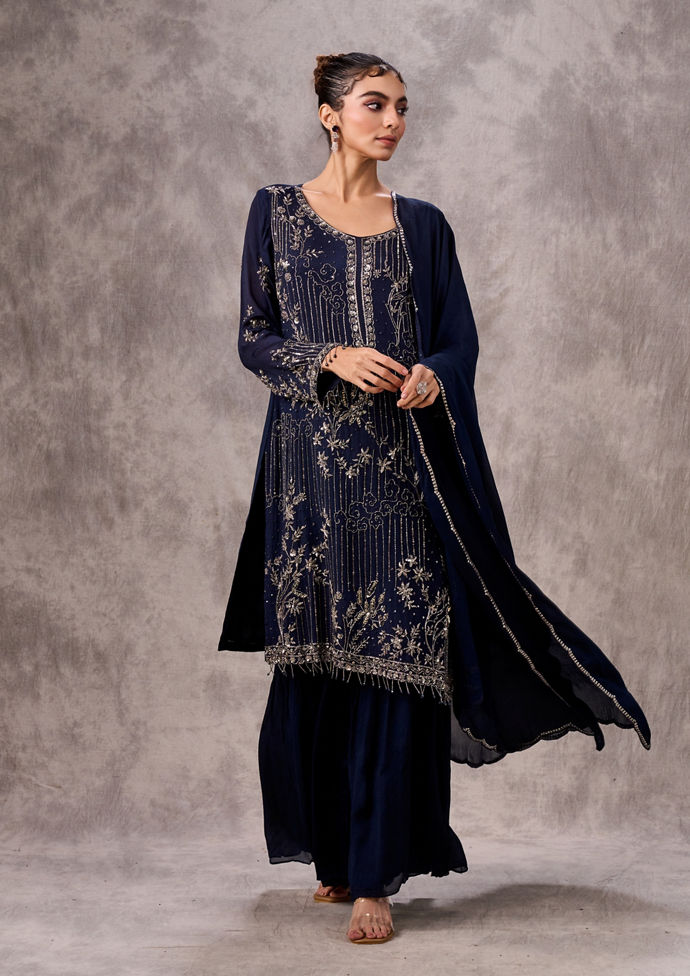 Twamev Women Indigo Blue Elegance Stitched Suit