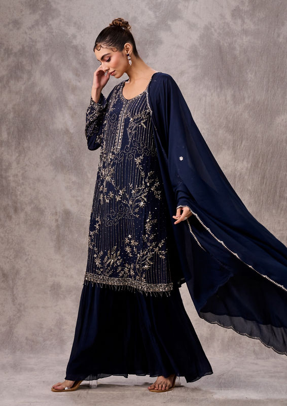 Twamev Women Indigo Blue Elegance Stitched Suit
