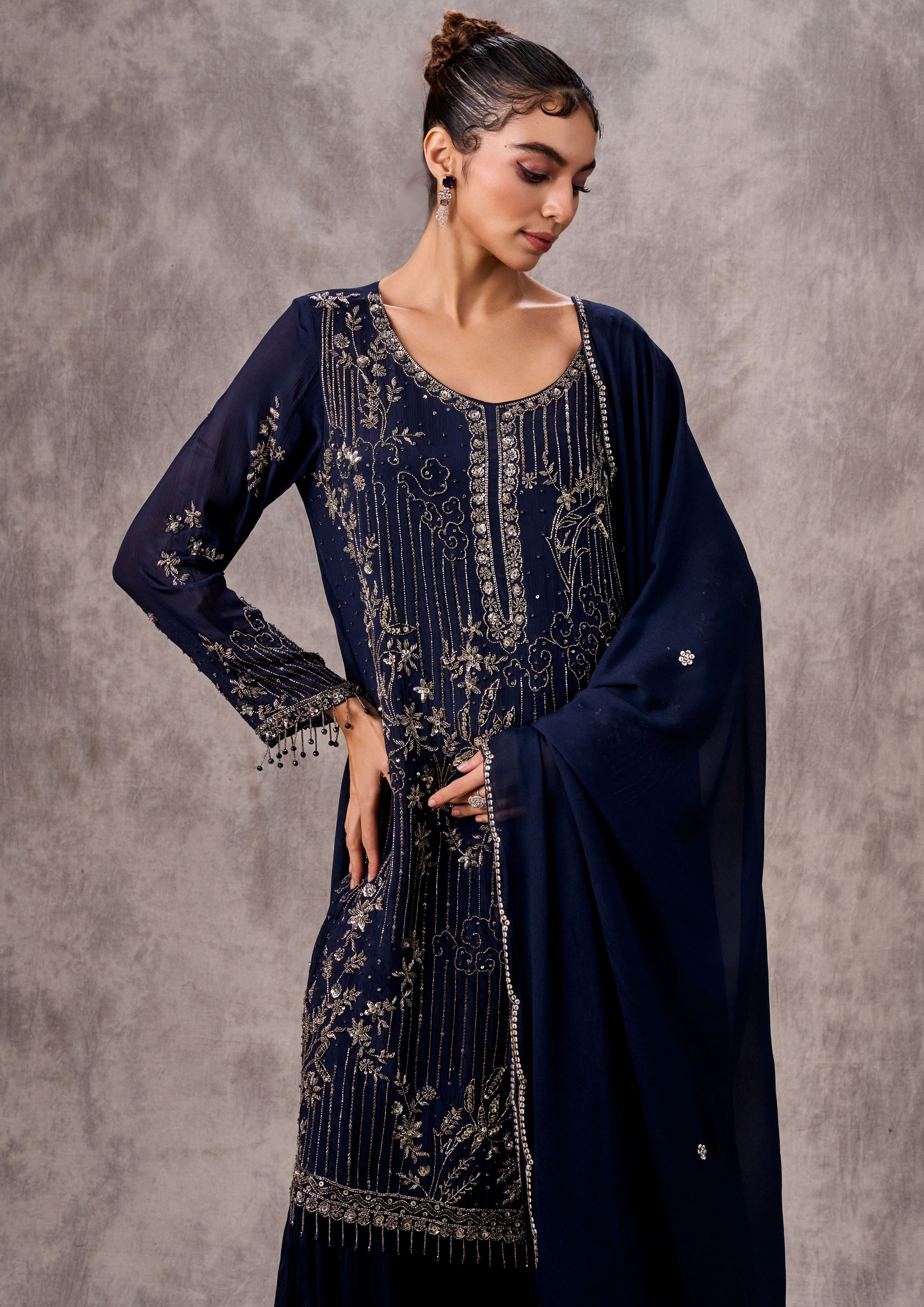 Twamev Women Indigo Blue Elegance Stitched Suit