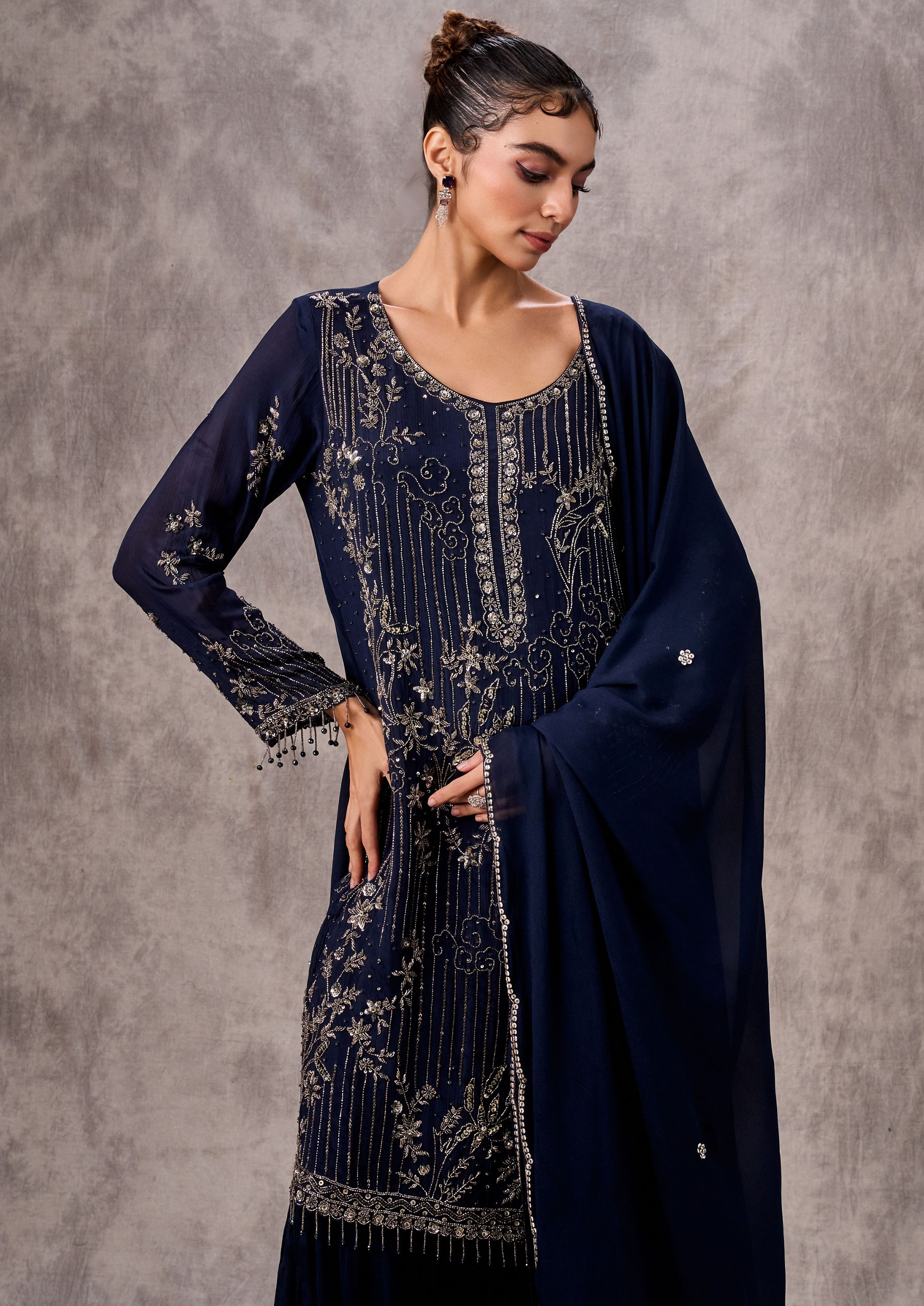 Twamev Women Indigo Blue Elegance Stitched Suit