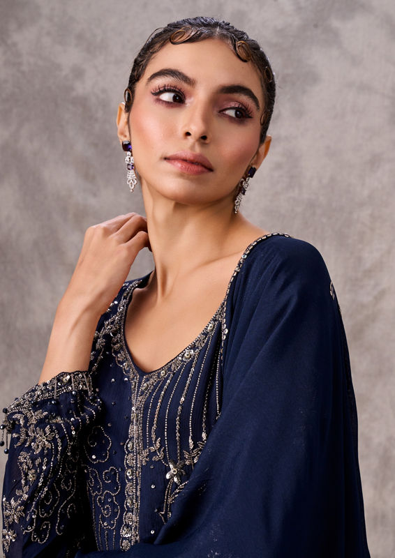 Twamev Women Indigo Blue Elegance Stitched Suit
