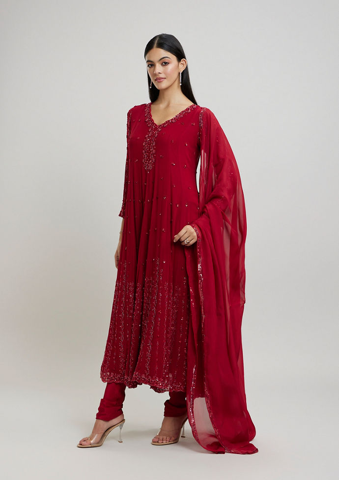 Twamev Women Elegant Rani Pink Stitched Suit