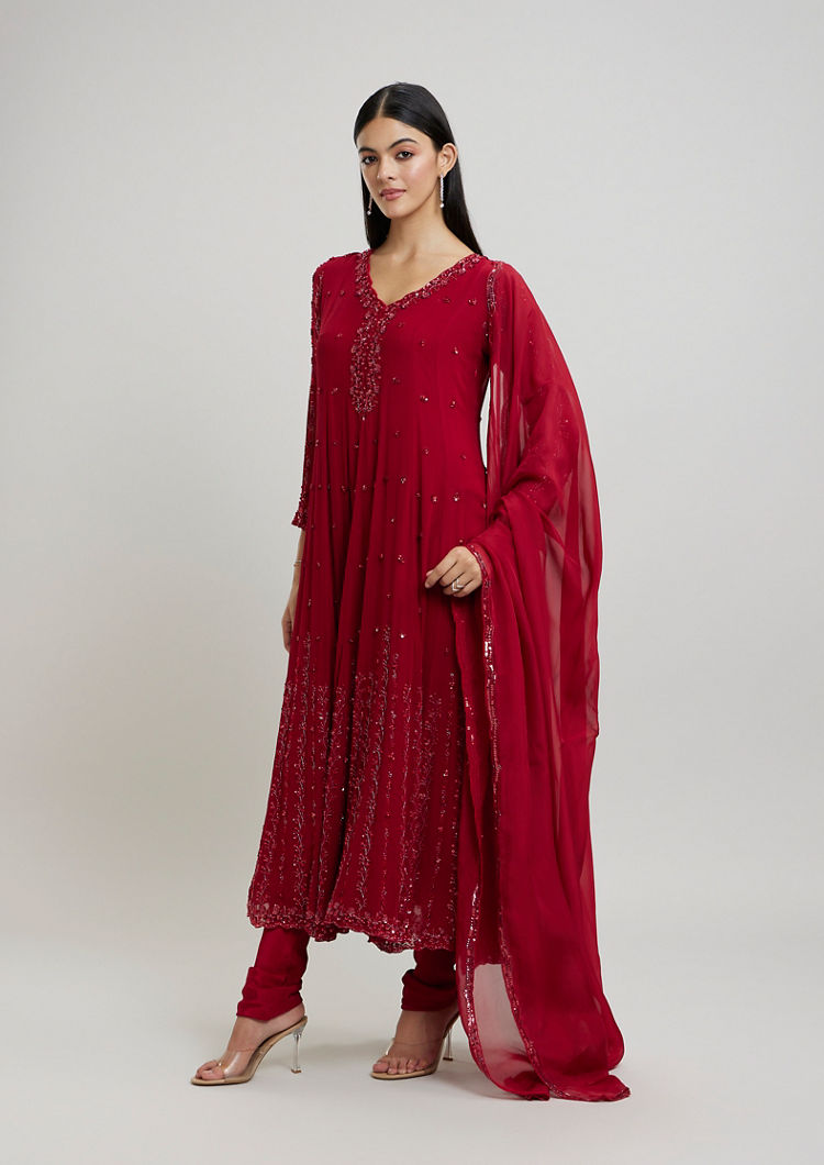 Twamev Women Elegant Rani Pink Stitched Suit