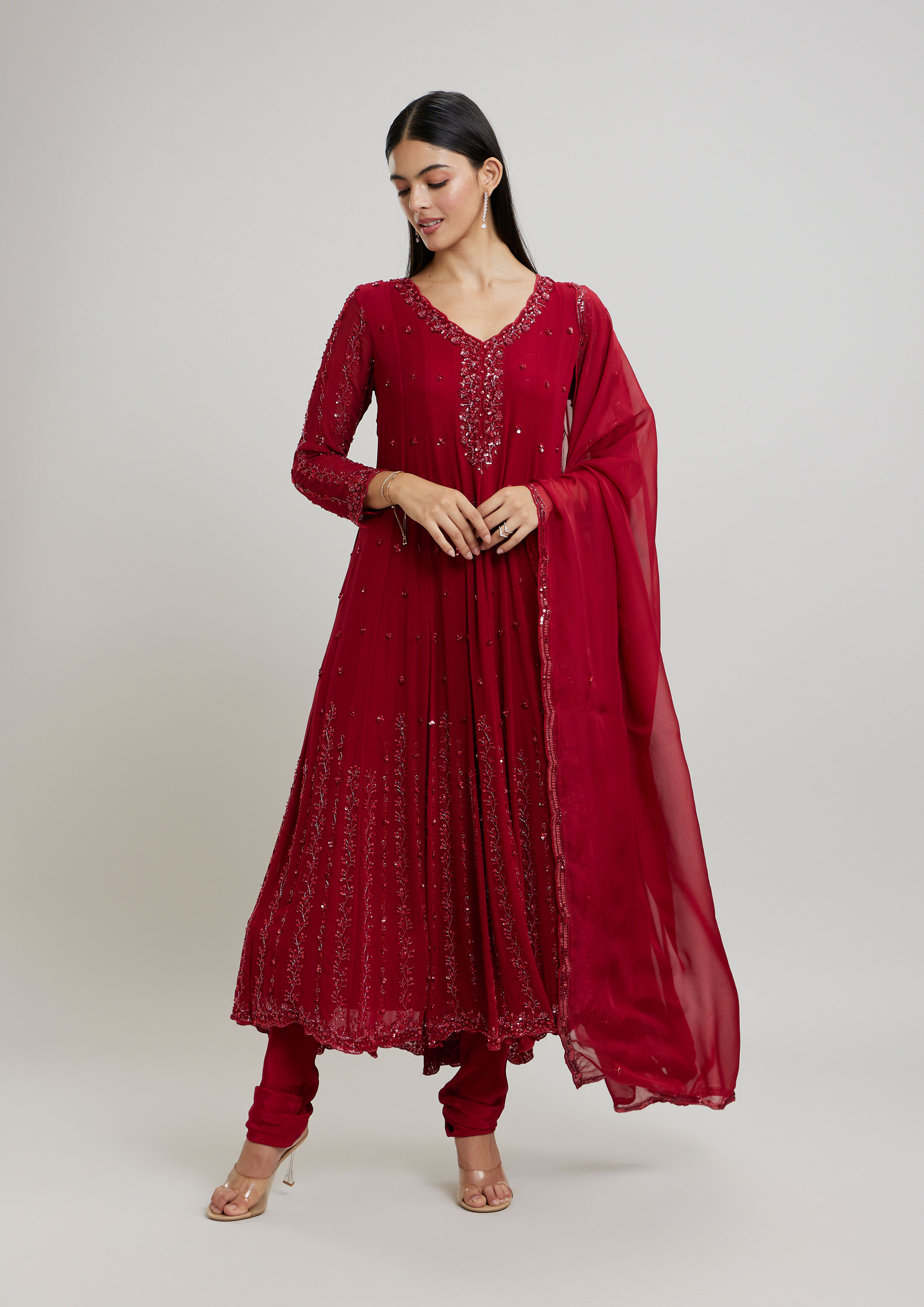 Twamev Women Elegant Rani Pink Stitched Suit